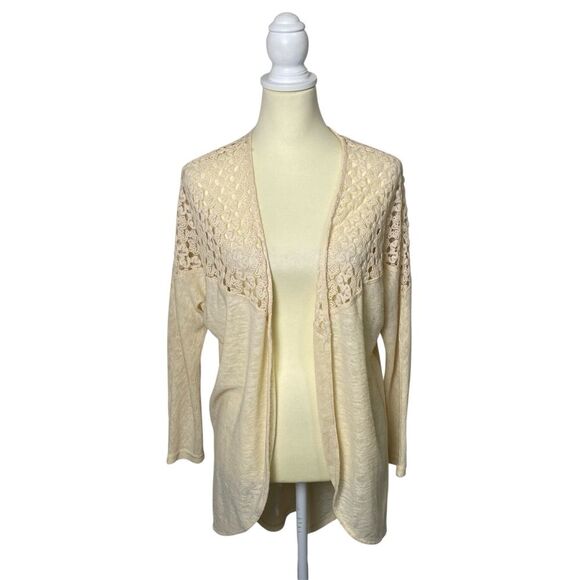 Umgee Boho Coastal Cream Open Front Crochet Knit Cardigan Women's Size Small - Picture 1 of 13